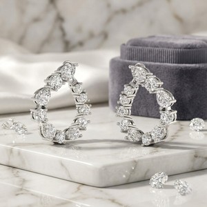 ต่างหูเพชรทรงหยดน้ำแบบผสม 1.75 กะรัต ทอง 14K เพชรเลี้ยงในห้องปฏิบัติการ สี E-F ความสะอาด VVS2 แบบหนีบติด สำหรับผู้หญิง - Product Image 2