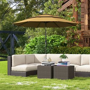 Ombrellone da Esterno a 3 Livelli, 2,7 m, Color Beige, in Poliestere, con Manovella e Pulsante di Inclinazione per Terrazza, Giardino e Prato - Product Image 2