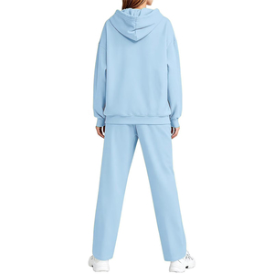 Ensemble de survêtement unisexe bleu clair à capuche, coupe oversize, en coton, manches longues, pantalon de jogging décontracté avec cordon de serrage et poches latérales - Product Image 3