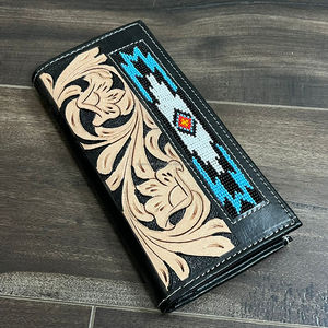 2026 Fashionable Genuine Tooled Leather Beaded <b>Wallet</b> Luxury Slim Men Long Portable Multifunctional Exclusive <b>Wallets</b> for Men - Product Image 4