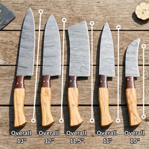 Ensemble de couteaux de cuisine multifonctionnels en acier damas, 5 pièces, faits à la main, design ambidextre, manches en bois, pour le camping en plein air - Product Image 3