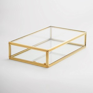 Boîte à bijoux et à bibelots en laiton et verre, de forme rectangulaire, finition dorée, boîte en verre, décoration de maison en métal - Product Image 4