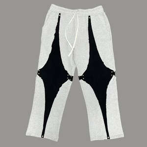 Pantalon de jogging fuselé vintage haut de gamme pour homme, en coton 320 g/m², avec appliqué détachable à boutons-pression, gris clair - Product Image 1