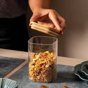 Premium Glass Food <b>Container</b> Set With Wooden Lid Airtight 2 Layer <b>Storage</b> For Kitchen Use 1-3L Capacity For Kitchen <b>Storage</b> - Product Image 1