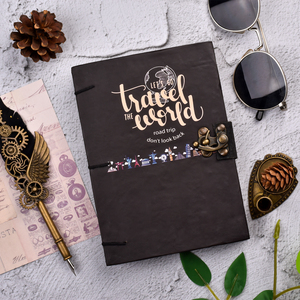 <b>A5</b> Travel Theme Handmade Paper Journal Notebook with Lock Closure | 100 Pages Premium Diary Vintage Leather Look for Travel Gift - Product Image 1