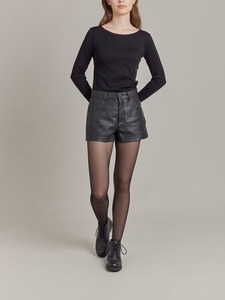 High Waist Black Leather Shorts With Button <b>Fly</b> Moto Style <b>Women's</b> Short Pants - Product Image 3