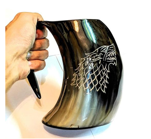 Mug en corne de buffle fait main, forme naturelle, thème animal sculpté, objet d'art de collection, artisanat buraq - Product Image 4