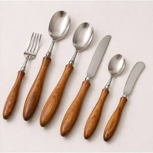 Ensemble de couverts en acier inoxydable avec manche en bois de noyer naturel, poli miroir, qualité restaurant, pour hôtel et restauration fine - Product Image 3