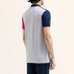 Polo Geométrico Tricolor para Hombre 2026, Estilo Casual Elegante, Manga Corta, Corte Entallado, Azul Marino, Rojo y Gris, Ropa Deportiva Moderna - Product Image 4