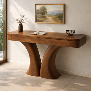 Luxali Luxury Modern Durable Handcrafted Solid Saman Wood Pedestal Base <b>Console</b> <b>Table</b> Eco-Friendly Anniversary Living Room - Product Image 2
