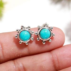 Arizona Natural <b>Turquoise</b> <b>Stud</b> <b>Earrings</b> Round Shape Cabochon Stones 925 Sterling Silver Wedding Parties Female Jewelry Gift - Product Image 2