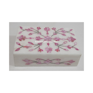 Boîtes à bijoux en marbre blanc faites à la main, avec une finition fine et une forme rectangulaire polie, incrustées de nacre, cadeaux - Product Image 6