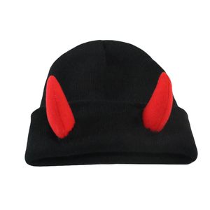 Bonnet en tricot chaud et amusant pour homme, avec cornes de diable, style hip-hop, personnalisé pour Halloween, collection automne-hiver, idéal pour les voyages, en tissu courant - Product Image 5