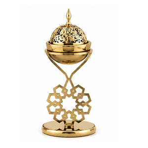 Quemador de Incienso de Latón Hecho a Mano con Base Geométrica y Cúpula Perforada para Uso Religioso, Decoración para Todas las Estaciones - Product Image 1