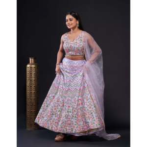 Lehenga Choli de créateur pour occasions spéciales en polyester avec broderies de sequins et de fils - Product Image 4