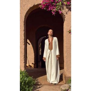 Most Demanding Two-piece Set In Soft Natural Linen Featuring Relaxed Kimono <b>Kaftan</b> With A Subtle High-neckline - Product Image 6