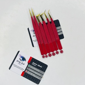 แหนบต่อขนตา Lucky Lash Tools ขายส่ง ผลิตจากเหล็กกล้าไร้สนิมญี่ปุ่น เคลือบสีแดง ป้องกันไฟฟ้าสถิตย์ ขนาด 10 มม. ปลายเรียบ - Product Image 1