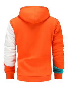 Sudadera con capucha colorblock diagonal en naranja y blanco |   Sudadera de Forro Polar para Hombre |   Fabricante de Ropa Urbana Personalizada en Bangladesh - Product Image 2