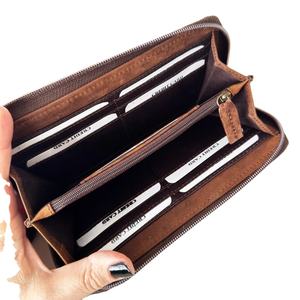 Vintage Western Style Women's Handcrafted Genuine Leather Bifold <b>Wallet</b> <b>Clutch</b> Set RFID Protection Polyester Fashionable - Product Image 2