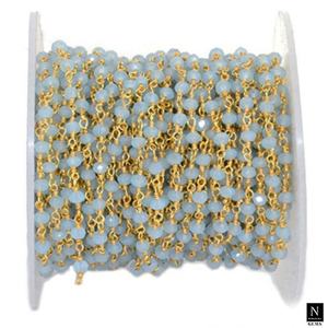 Rosario cadena alambre envuelto enlace aguamarina Calcedonia Rosario cuentas cadena rollo para la fabricación de joyas - Product Image 4