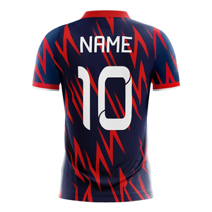 เสื้อฟุตบอลผู้ชายทรงปกติสำหรับผู้ใหญ่ พิมพ์ลายชื่อทีมแบบซับลิเมชั่น ระบายเหงื่อได้ดี สีน้ำเงินลายเรขาคณิต คอกลม แขนสั้น - Product Image 2