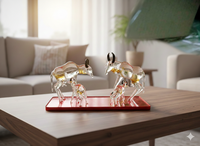 Figurine Art Déco en Verre Faite à la Main, Famille de Vaches, Haute Qualité, Écologique, Décoration de Luxe pour la Maison, Cadeau pour Mariage, Diwali