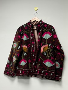 Veste en velours de coton brodée Suzani pour femme, style bohème, col montant, motif floral, faite à la main, ethnique, vintage, coupe ample, décontractée, tendance - Product Image 3