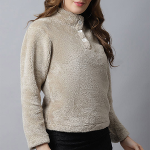 Women <b>Fleece</b> <b>Jacket</b> Button Up Collar Full Sleeve Solid Color Thick <b>Warm</b> Winter Coat Length Regular Sleeve Knitted Polar <b>Fleece</b> - Product Image 4