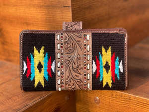 Mano Tooled Western Saddle Blanket Floral Aces Bifold Clutch Mujer Moda Lady Tallado a mano Cartera de cuero genuino - Product Image 4