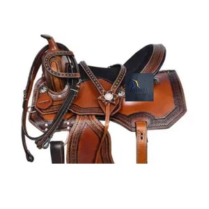 Western Brown Leather Barrel Racing Horse Saddle Hand Tooled Floral Design Padded Seat With Bridle Tack Set Durable Riding Gear - Product Image 3