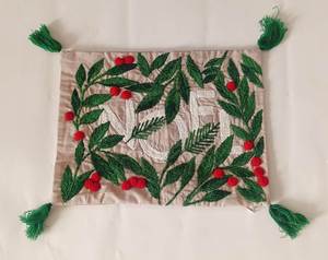Embroidered Plant Pattern <b>Cushion</b> <b>Cover</b> Rectangle Cotton Linen Bohemian Style With Tassels Customized Zipper Closure - Product Image 1