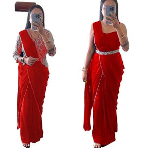 New Designer White & Green Color <b>Ruffle</b> Style Fox Georgette Embroidery Sequin Work Saree Indian Sarees for Wedding and Home Wear - Product Image 1