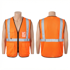 Chaleco de Seguridad de Malla de Poliéster Premium de 120 GSM, Talla Grande, Antiarrugas, Naranja, Cinta Reflectante de Alta Visibilidad, Bolsillos Utilitarios, Personalizable con Logotipo - Product Image 1