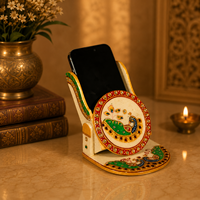 Support de téléphone portable en marbre fait main, motif paon peint à la main, artisanat indien traditionnel, pièce décorative de table