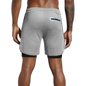 กางเกงกีฬาขาสั้นผู้ชาย 2 in 1 แบบมีซับในรัดรูป สำหรับออกกำลังกาย วิ่ง แห้งเร็ว มีช่องใส่โทรศัพท์ ผลิตโดยโรงงาน OEM - Product Image 3