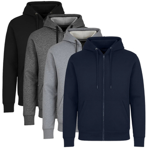 Sudadera con Capucha y Cremallera para Hombre, Color Azul Marino, Corte Regular, Color Sólido, Informal, para Otoño, Tejido de Algodón - Product Image 5