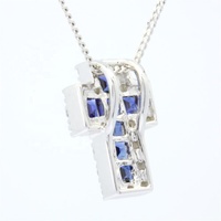 Collier Croix Religieuse Classique en Argent Sterling Plaqué Rhodium Fait Sur Mesure avec Zircon Bleu pour Mariage Anniversaire Fête