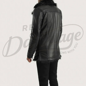 Veste en simili cuir noir pour homme de qualité supérieure avec col en fourrure, manteau d'hiver chaud, coupe ajustée, veste décontractée élégante - Product Image 4