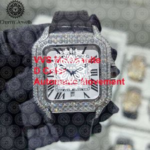Reloj Mecánico de Lujo Charm_Jewells con Moissanita, Caja Cuadrada, Correa de Cuero Azul, 43mm, Movimiento Analógico Automático para Mujer - Product Image 2