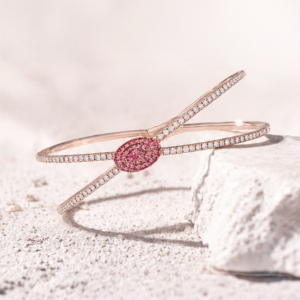 Luxury 18K Gold Cuff <b>Bracelet</b> With <b>Ruby</b> And Diamond For Women Geometric Design Wedding Jewelry - Product Image 2
