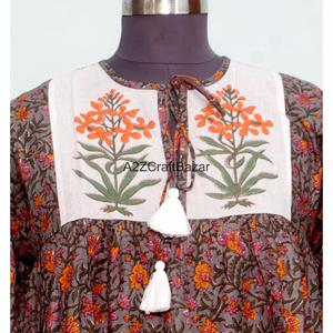 Fabricant et exportateur de robes longues à imprimé floral, robes maxi, robes de soirée à col fermé en coton pour femmes, en provenance d'Inde - Product Image 2