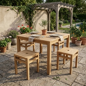 Tabouret de douche carré en teck massif, tabourets de salon, ottomanes, banc en bois artisanal, siège d'appoint extérieur pour salle de bain - Product Image 5