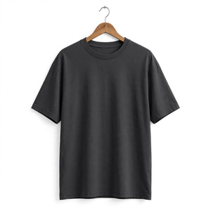 T-shirt en coton surdimensionné personnalisé pour homme, col rond, manches courtes, couleur unie, jersey tricoté, longueur longue - Product Image 1