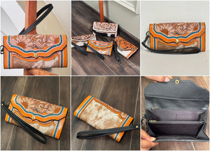 Nueva llegada de billetera de cuero artesanal multiusos para mujer, billetera de nuevo diseño de estilo occidental de piel de vaca genuina, embrague de usos múltiples - Product Image 3