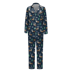 Ensemble de pyjama pour homme à manches longues avec imprimé renne de Noël, écologique, 100% soie de mûrier, vêtements de nuit d'hiver, tricoté, doux et confortable - Product Image 1