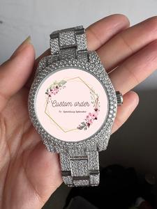 Reloj Hip Hop Moissanite Totalmente Cubierto de Diamantes, Esfera Arábiga Arcoíris, Acero Inoxidable, Analógico, Correa de 20mm, Cristal, Joyería para Hombres Rapper, Fiesta - Product Image 2