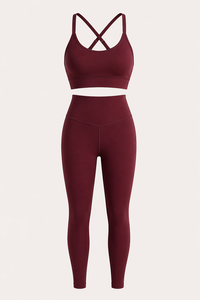 Women's Burgundy Leggings Set Sports <b>Bra</b> Yoga Workout Activewear Fitness Clothing Custom Private Label OEM ODM - Product Image 5