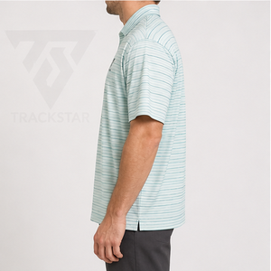 Trackstar Men's Mint White Fine <b>Striped</b> <b>Polo</b> <b>Shirt</b> Short Sleeve Button Collar Casual Golf <b>Shirt</b> Custom Logo - Product Image 2