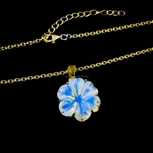 Natural Opalite Flower Charm Pendant Hand Carved Gemstone <b>Necklace</b> For Women Fashion Jewelry Birthday Gift Wholesale Bulk Supply - Product Image 6