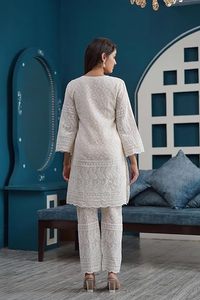 Twinfeet Women's Premium Rayon Traditional <b>Chikankari</b> Embroidery Straight Kurti with Pant & Dupatta for Party Occasions - Product Image 5
